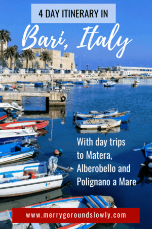 This itinerary will help you to get the best out of your trip. Fly to Bari, Italy, and take day trips to Matera, Alberobello and Polignano a Mare. Explore trulli, Puglia, Basilicata, beaches, Sassi di Matera, and more!